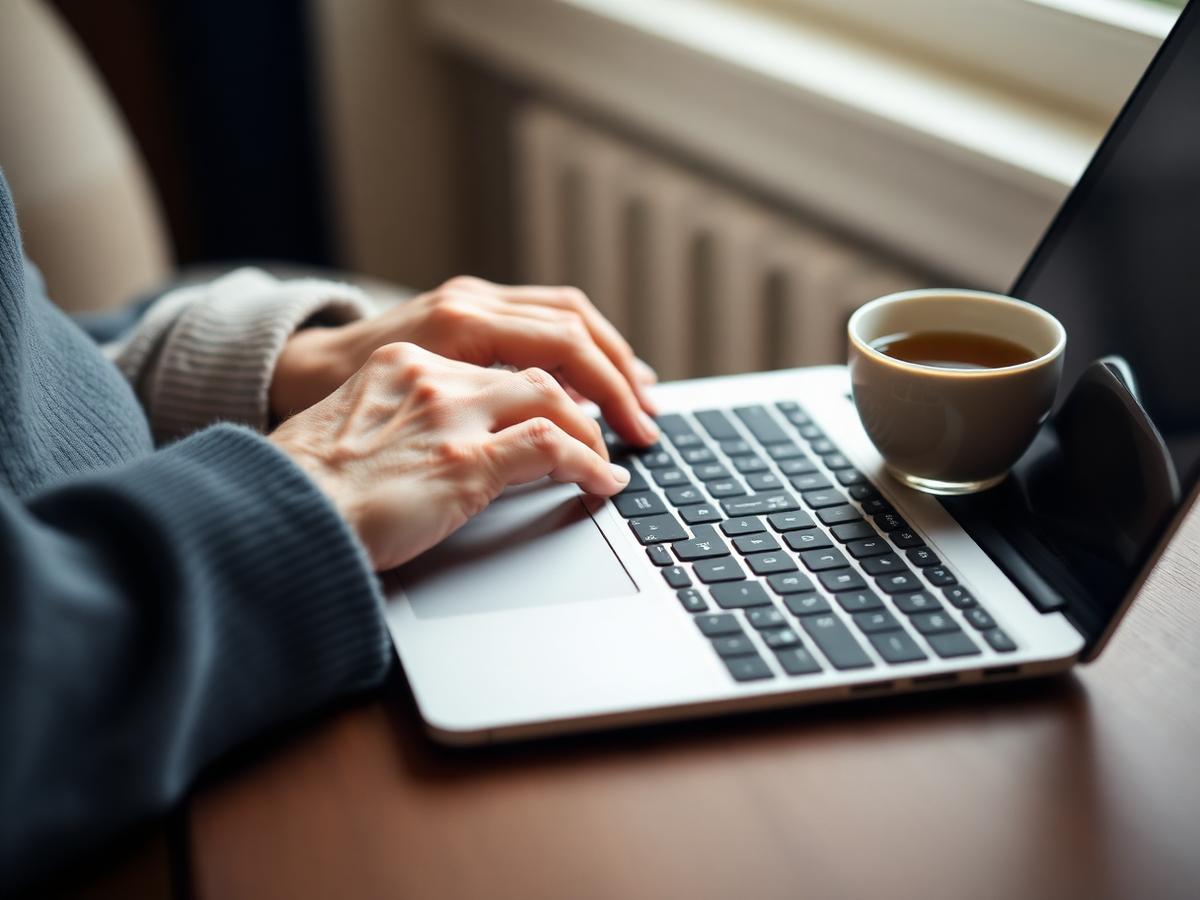 Persoon werkt rustig achter een laptop